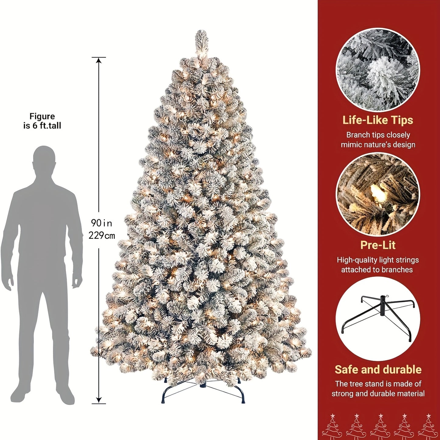 Shareconn Elegant Pre Lit Snowy Pine Christmas Tree