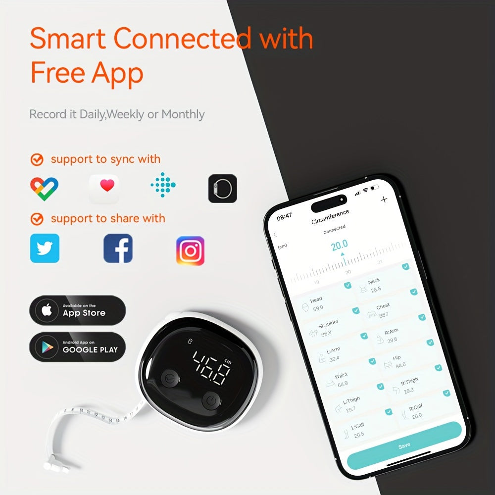 [Accurate Smart Body Measuring Tape] Smart Body Measuring Tape With APP, Body Tape Measure For Fitness Weight Loss Measurement, LED Display Rechargable Muscle Measuring Tape For Unlimited Users - Revitalize Mind Body