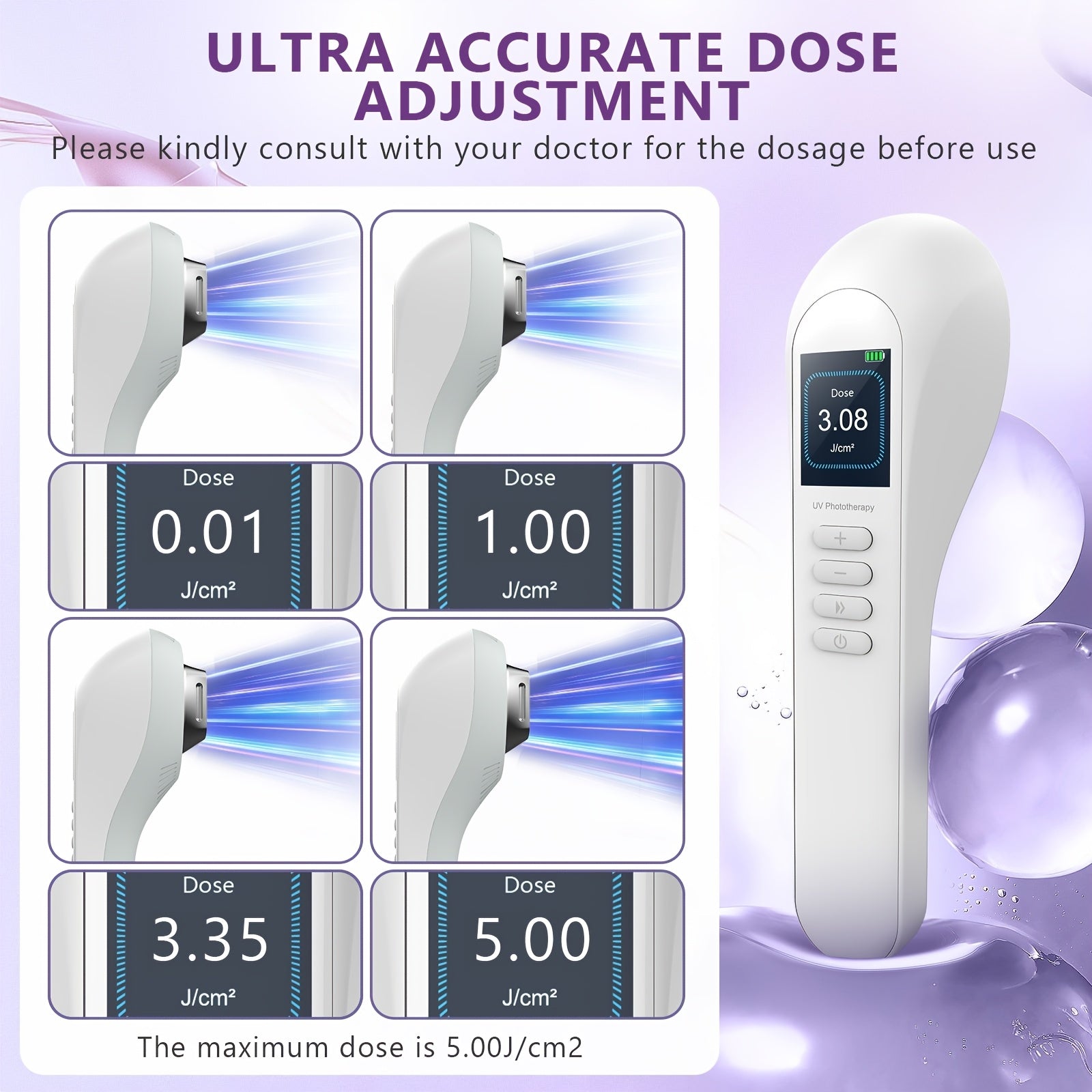 Handheld UV Light Relax Device with Adjustable Energy & Free Blackout Glasses – USB Rechargeable, 2600mAh Battery, Digital Display, White & Gray Design for Home Skincare Routine, Energy Regulation Device | Sleek Handheld De - Revitalize Mind Body