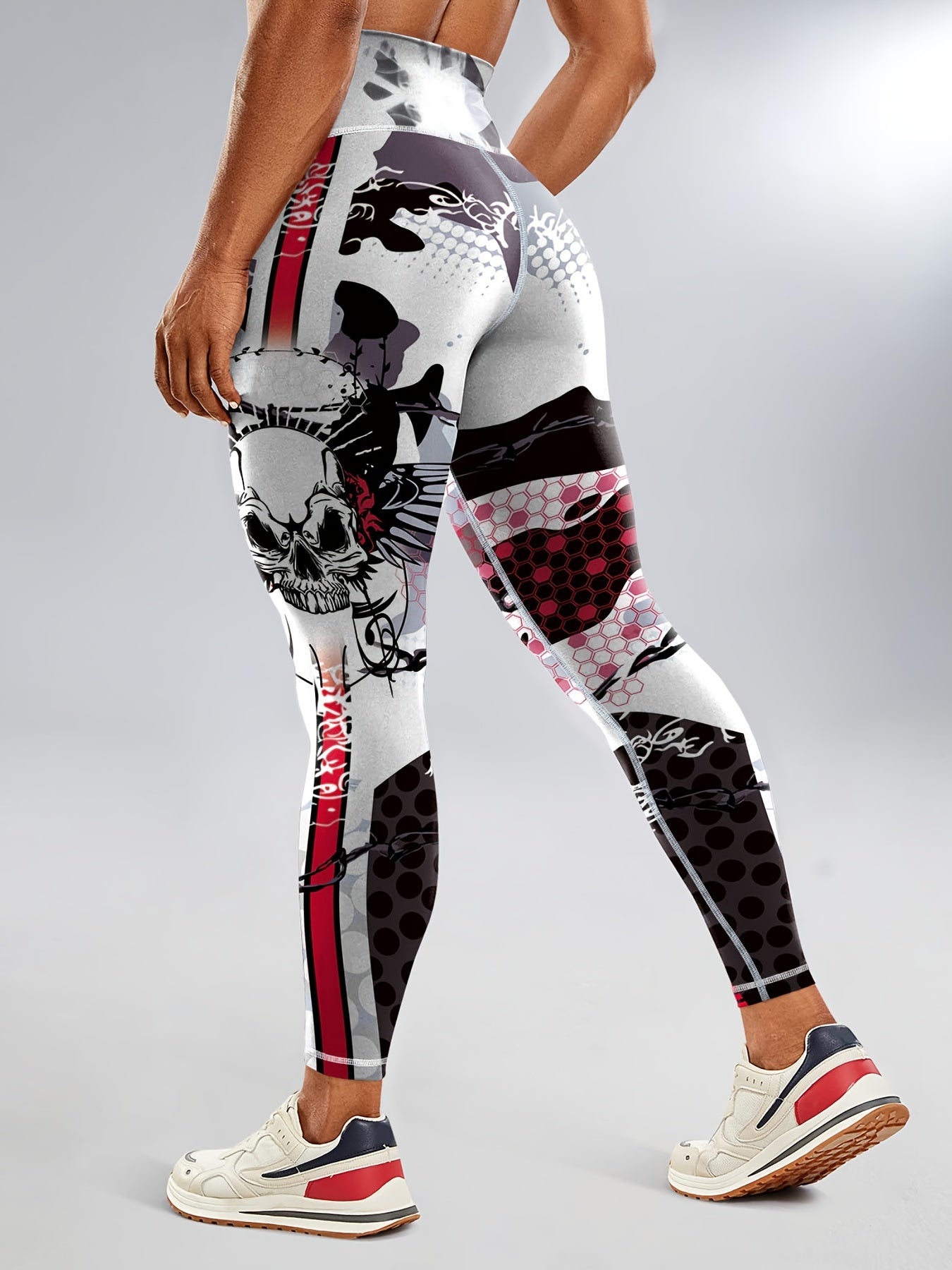 Halloween Skeleton Print High Waist Yoga Leggings For Women