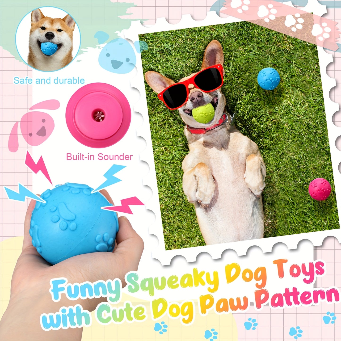 OUTUSBreed Durable Rubber Dog Balls Squeaky Chew Toys