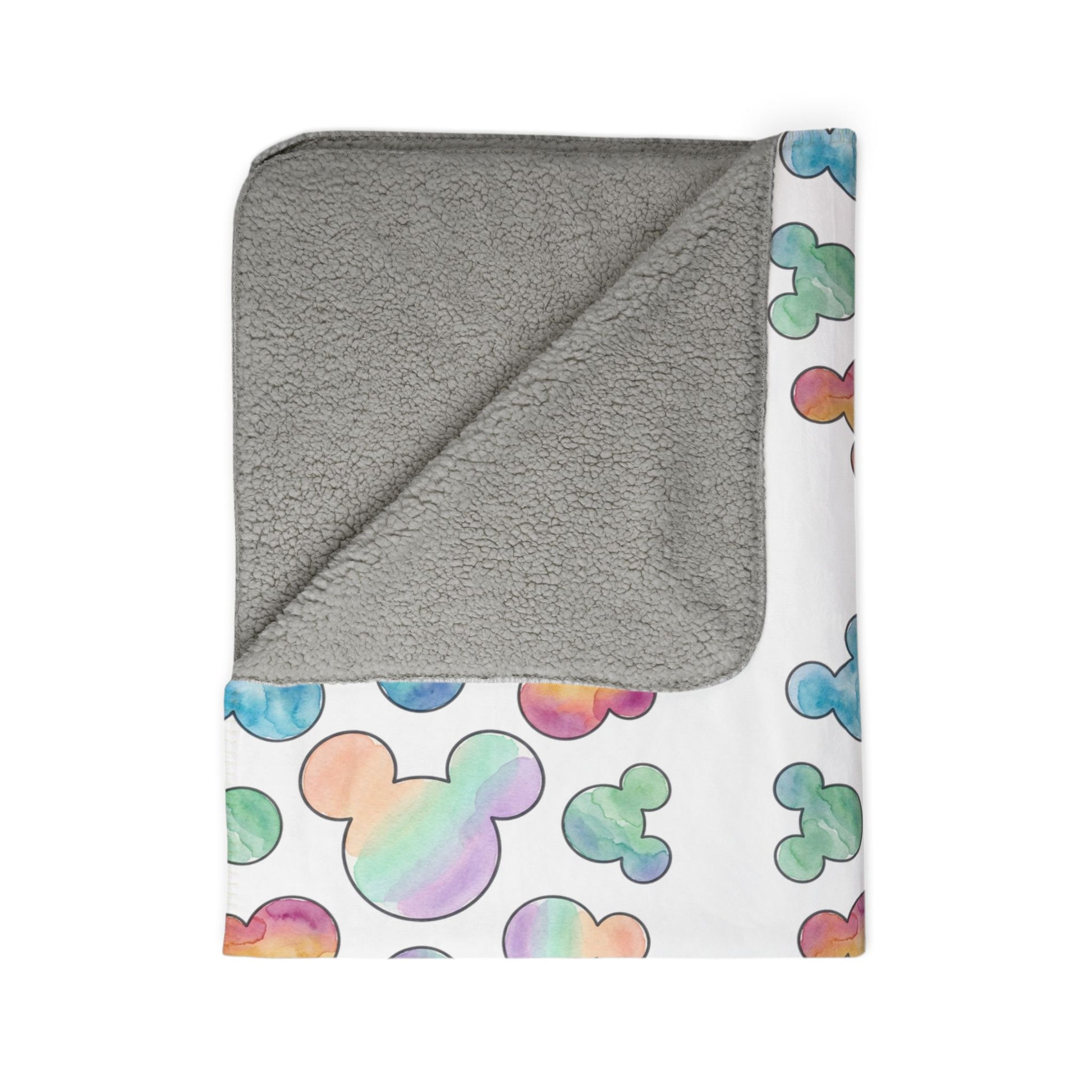 Pastel Mickey Head Pattern Fleece Sherpa Blanket | Teal Watercolor Mouse Print - Revitalize Mind Body