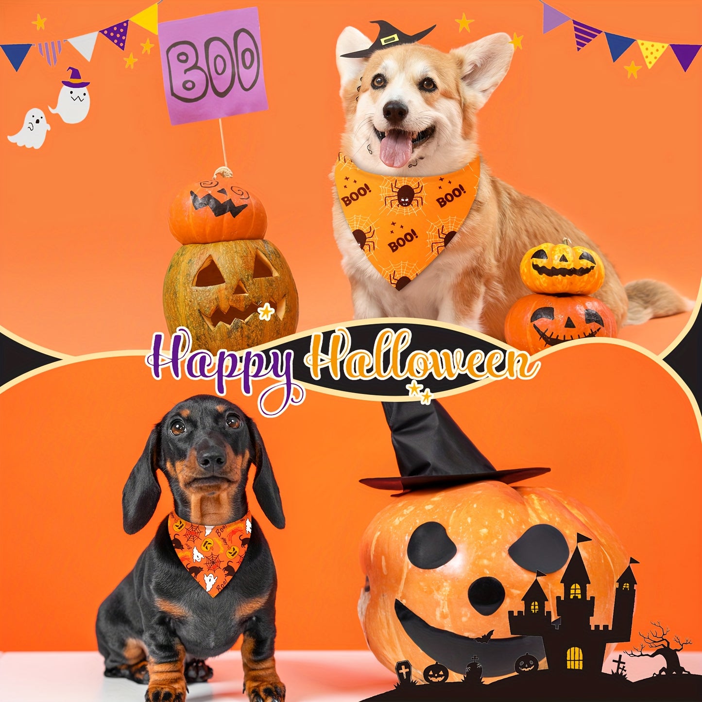 PATELAIB Halloween Dog Bandanas and Adjustable Bibs
