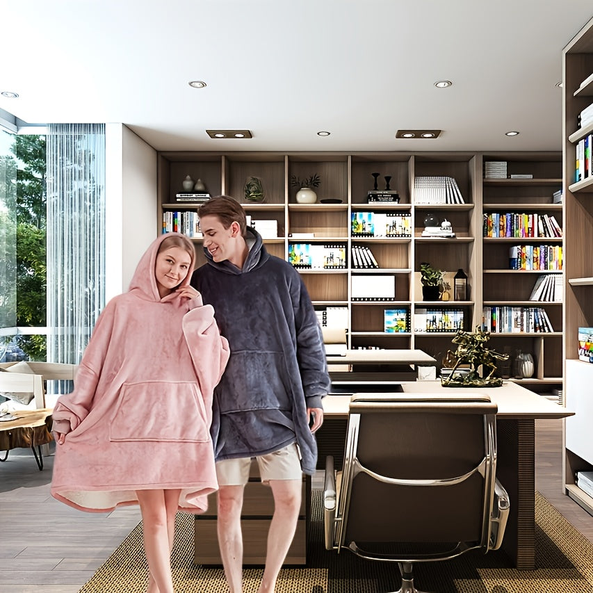 Wearable Hoodie Blanket Pajamas With Kangaroo Pockets Machine Washable