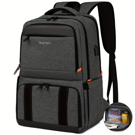 15.6 Inches RFID Blocking Laptop RUCYEN Backpack - Insulated Cooler Lunch Box with USB Port for Men Women - Work Travel Picnics Hiking - Revitalize Mind Body