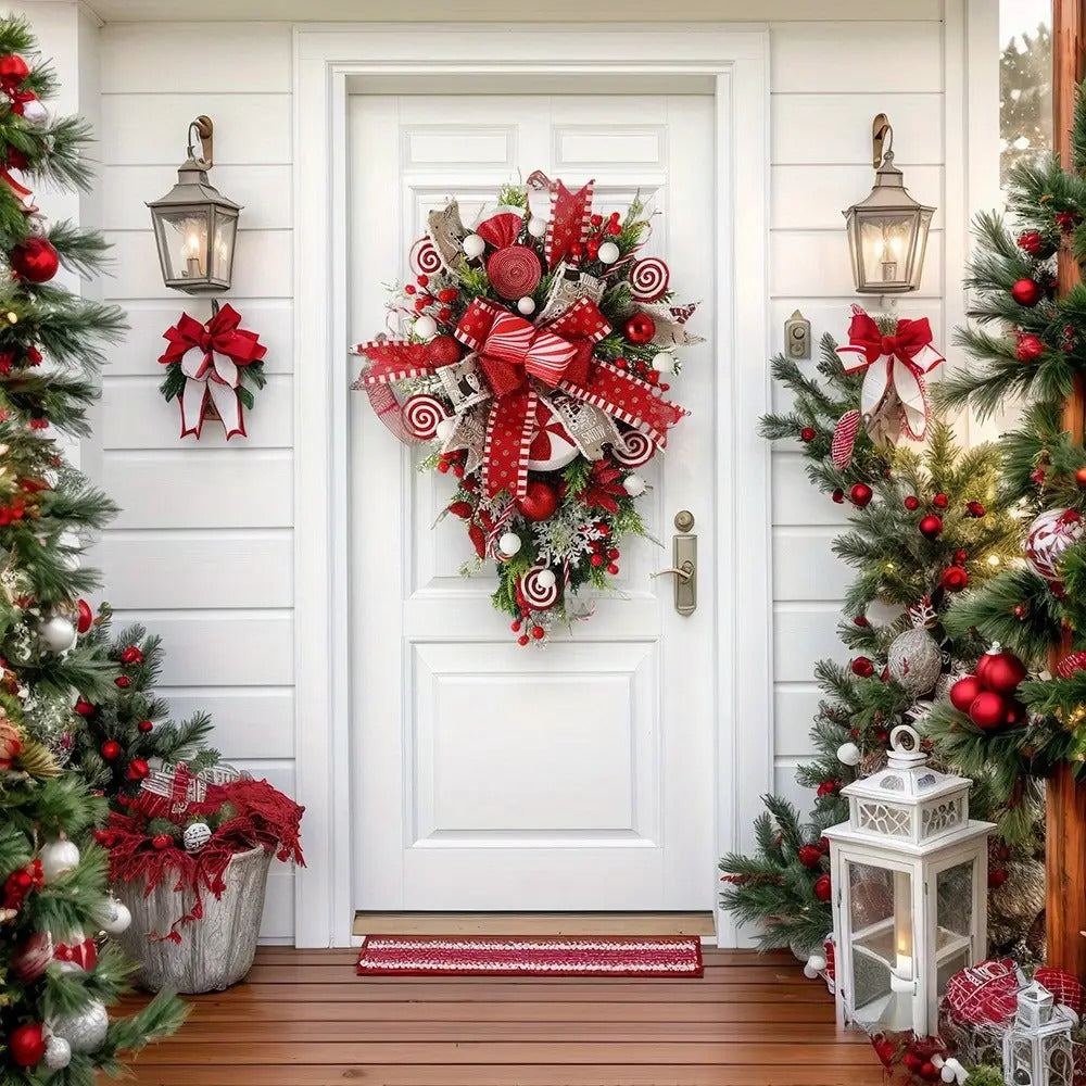 Luxurious Christmas Teardrop Wreath With Candy And Greenery