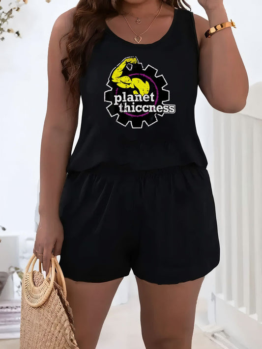 Planet Thiccness Gym Set Funny Workout Lover Sleeveless Top Shorts - Revitalize Mind Body