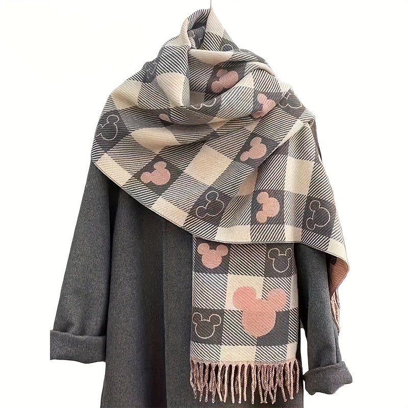 Mickey Mouse Double Sided Plaid Scarf For Autumn And Winter