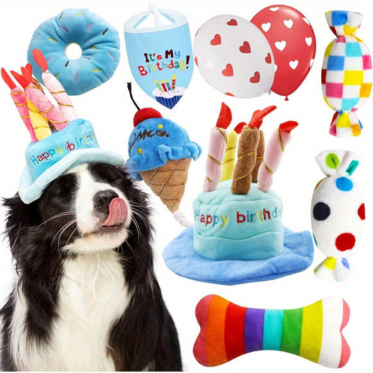 9 Pack Interactive Dog Birthday Toy Set Plush Squeaky