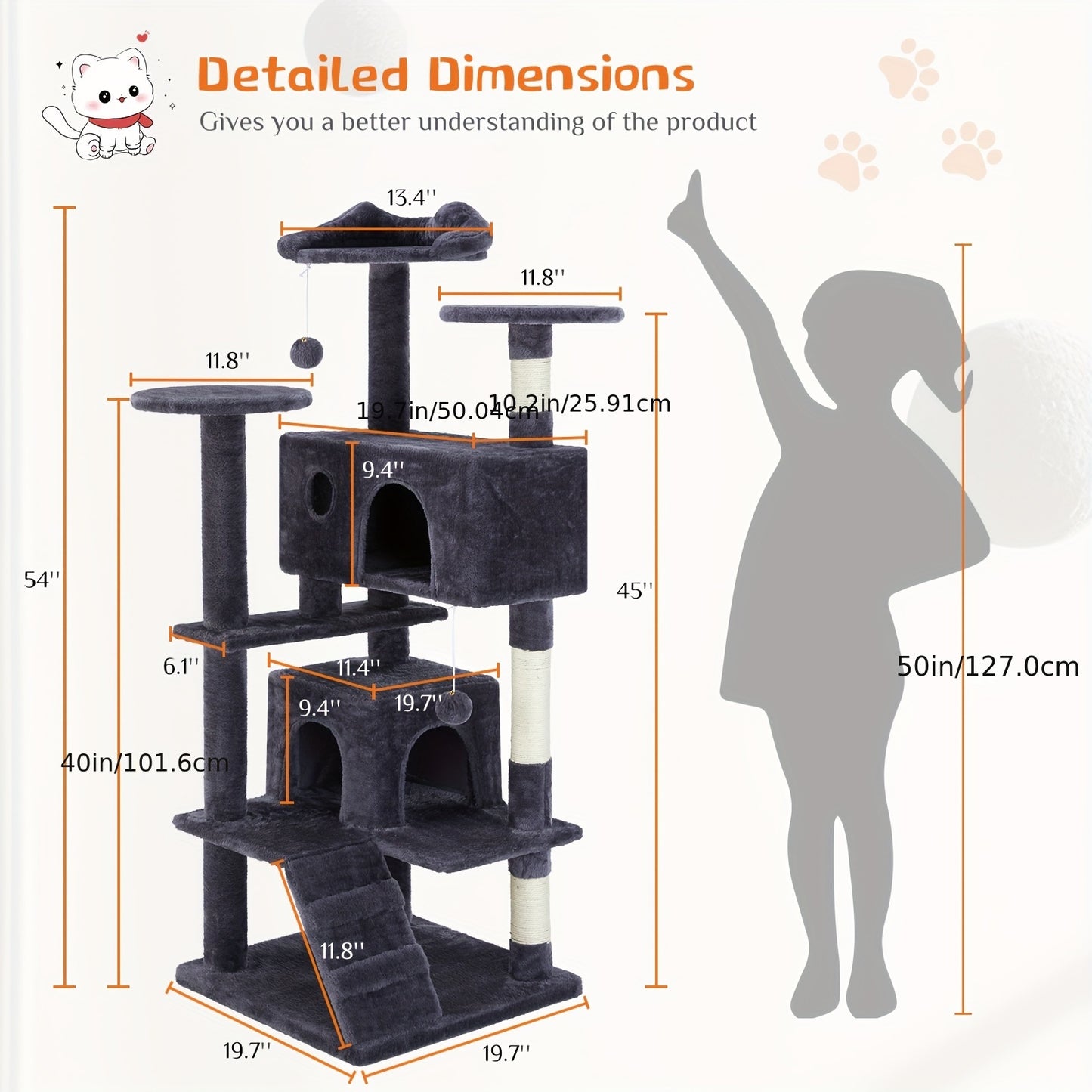 Sweetcrispy Multilevel Cat Tree Tower Indoor With Sisal Scratching Post