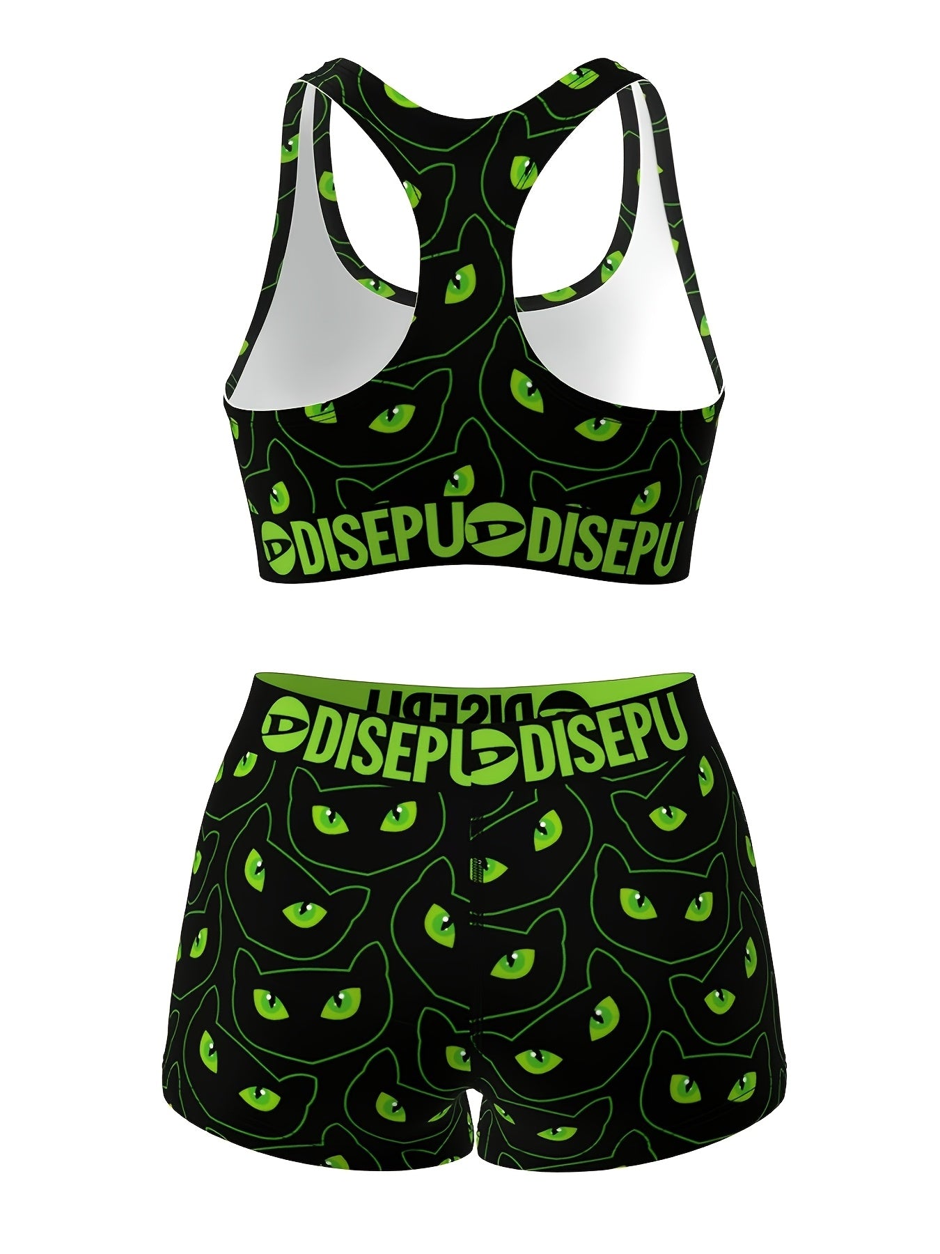 Cat Eye Print Sports Bra And Shorts Set Breathable Two Piece For Gym And Yoga - Revitalize Mind Body