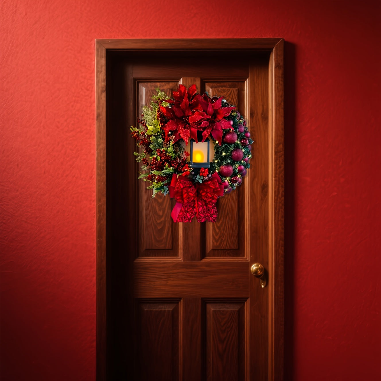 Large Artificial Glowing Christmas Wreath UV Resistant Indoor Outdoor