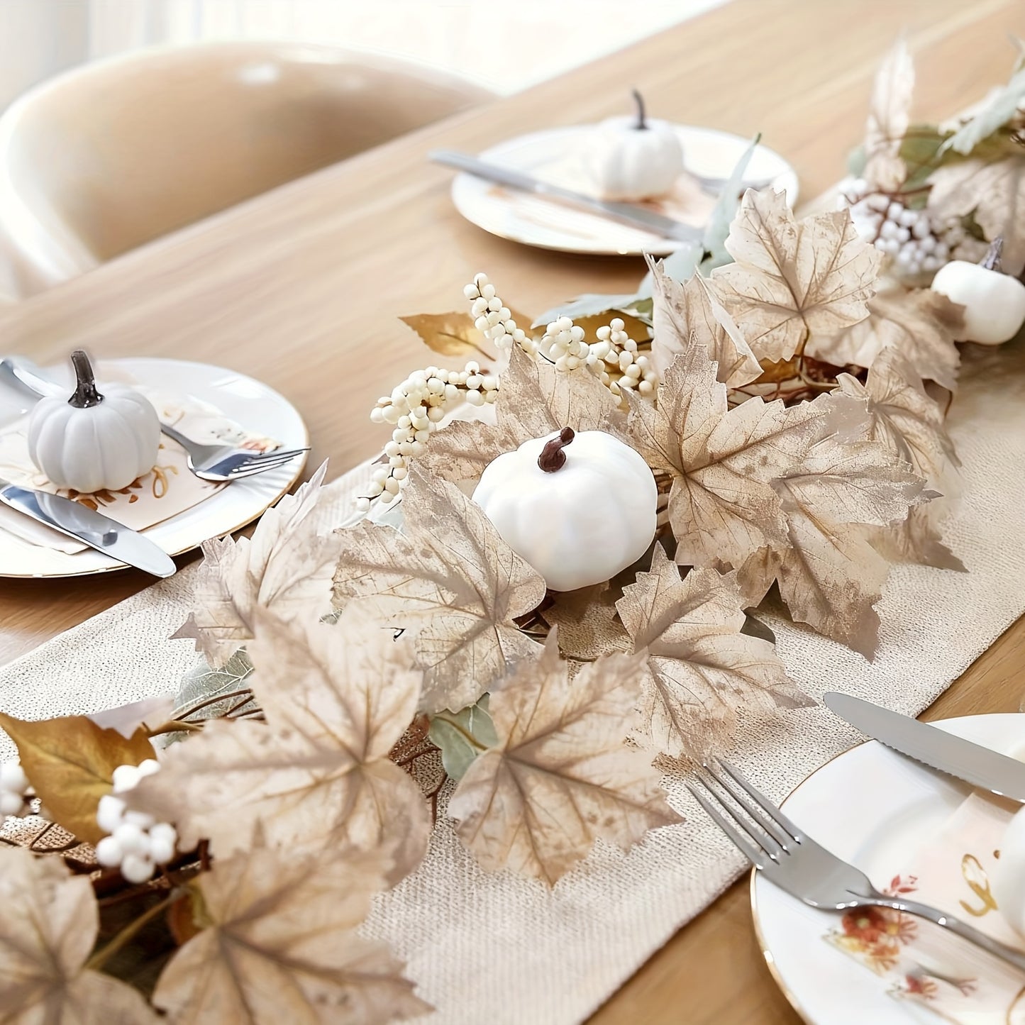 Autumn Fall Garland With Maple Leaves Pumpkins And Berries