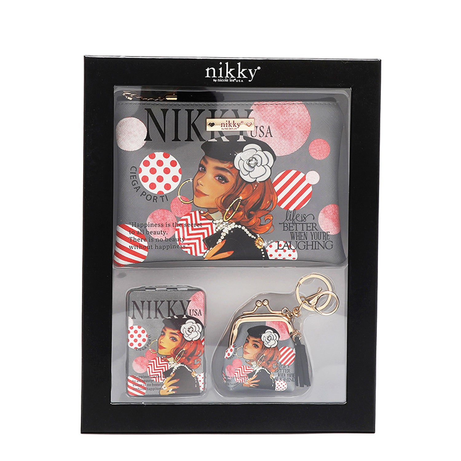 NIKKY Three Piece Gift Set Accessories Pouch Coin Purse Mirror - Revitalize Mind Body
