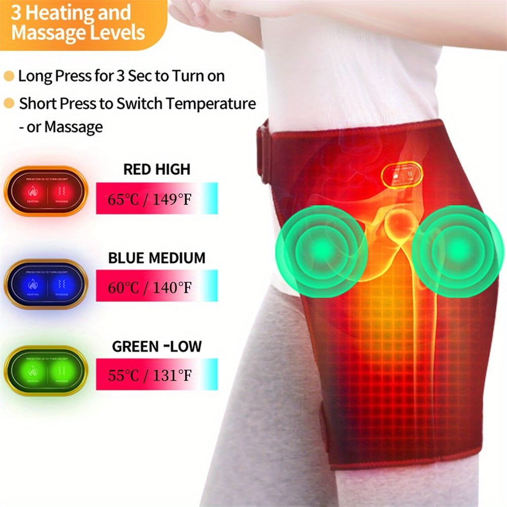 [Heated Hip Support] 3 Massagers Heated Hip Joint Support | USB Electric Heating Hip Joint Support with Vibration and Heating Settings - Revitalize Mind Body