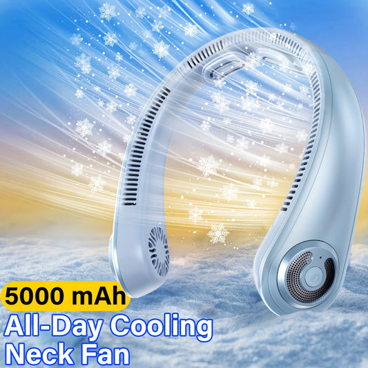 Neck Fan, Portable Personal Cooling Bladeless Sports Neck Fan, 5-Speed Wind Speed+omni-Directional Airflow + Anti-Slip Design, Ultra-Lightweight Body, Twistable Frame, Ultra-Low Noise, Suitable For Outdoor, Indoor, Travel And - Revitalize Mind Body