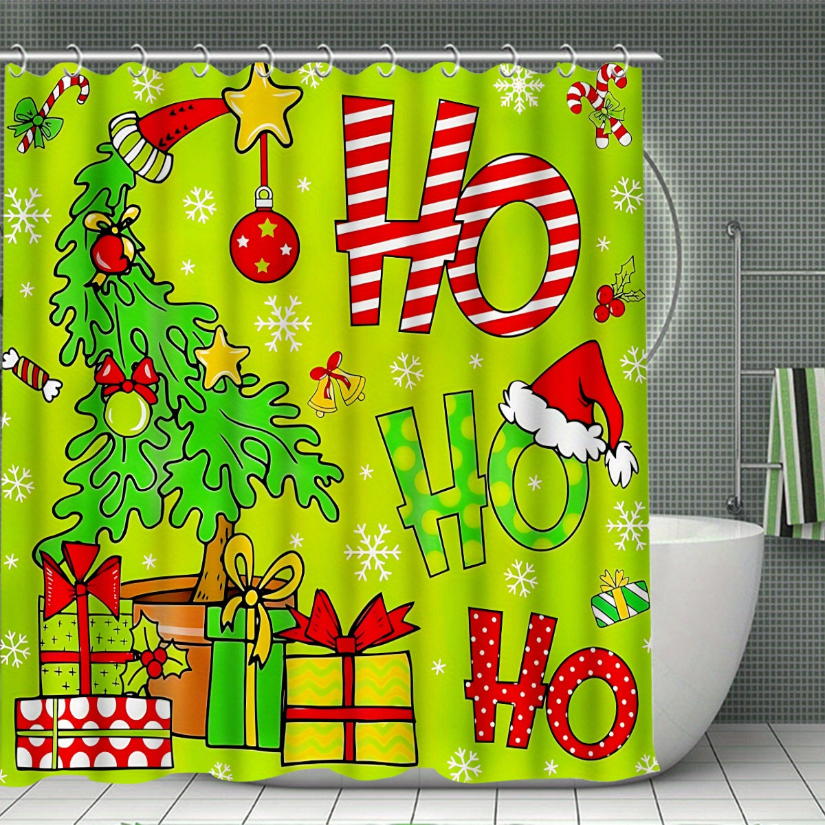 Christmas Tree Shower Curtain Set With 12 Hooks For Bathroom