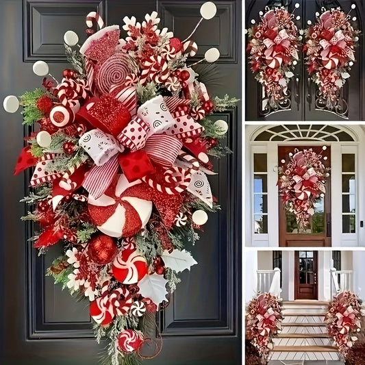 Luxurious Christmas Teardrop Wreath With Candy And Greenery