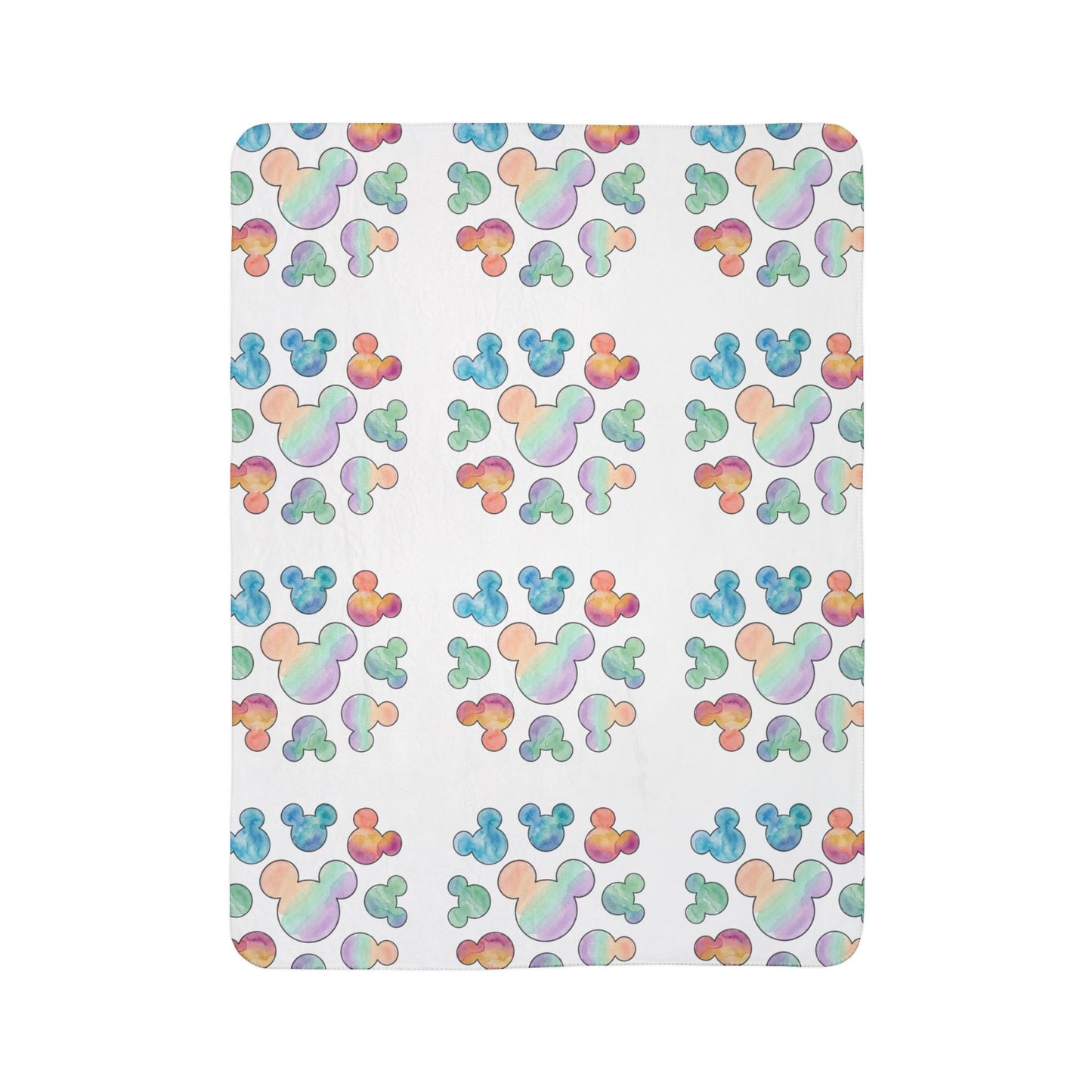 Pastel Mickey Head Pattern Fleece Sherpa Blanket | Teal Watercolor Mouse Print - Revitalize Mind Body