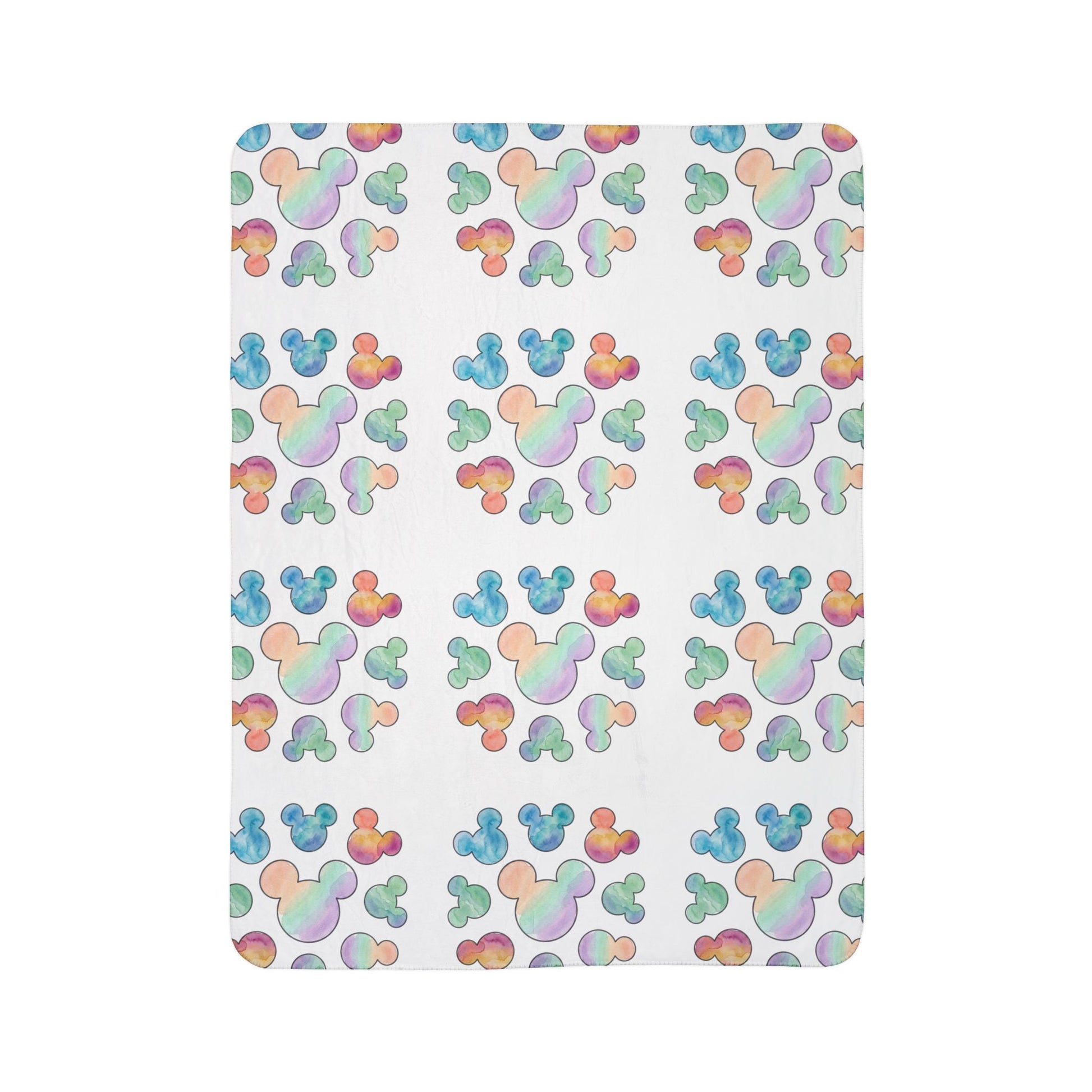 Pastel Mickey Head Pattern Fleece Sherpa Blanket | Teal Watercolor Mouse Print - Revitalize Mind Body