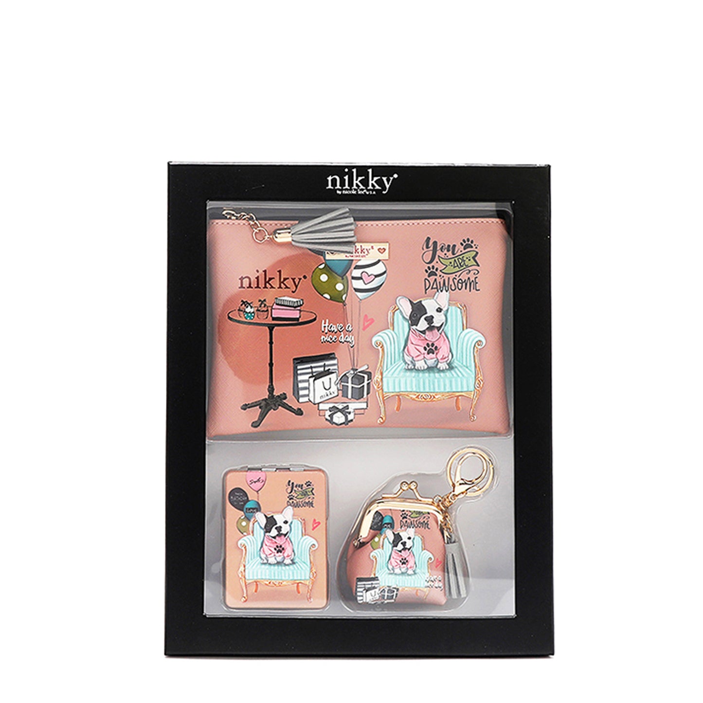 NIKKY Three Piece Gift Set Accessories Pouch Coin Purse Mirror - Revitalize Mind Body