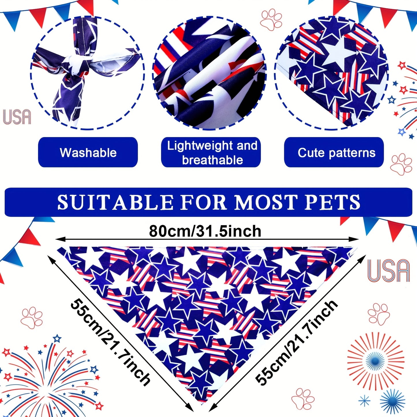 Patriotic Dog Bandanas Set for Celebrating Independence Day