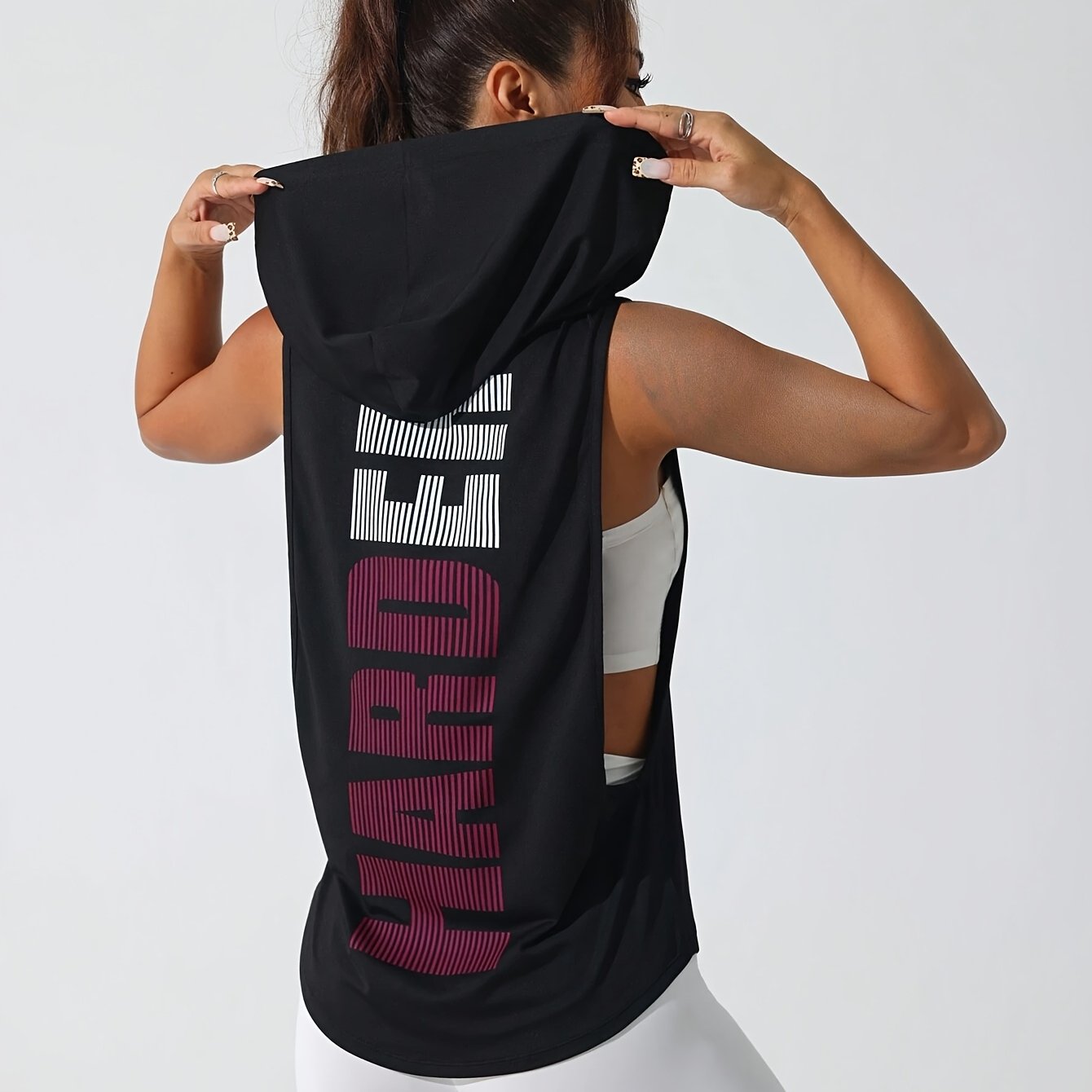 Graphic Print Hooded Tank Top Y2K Style For Women Polyester