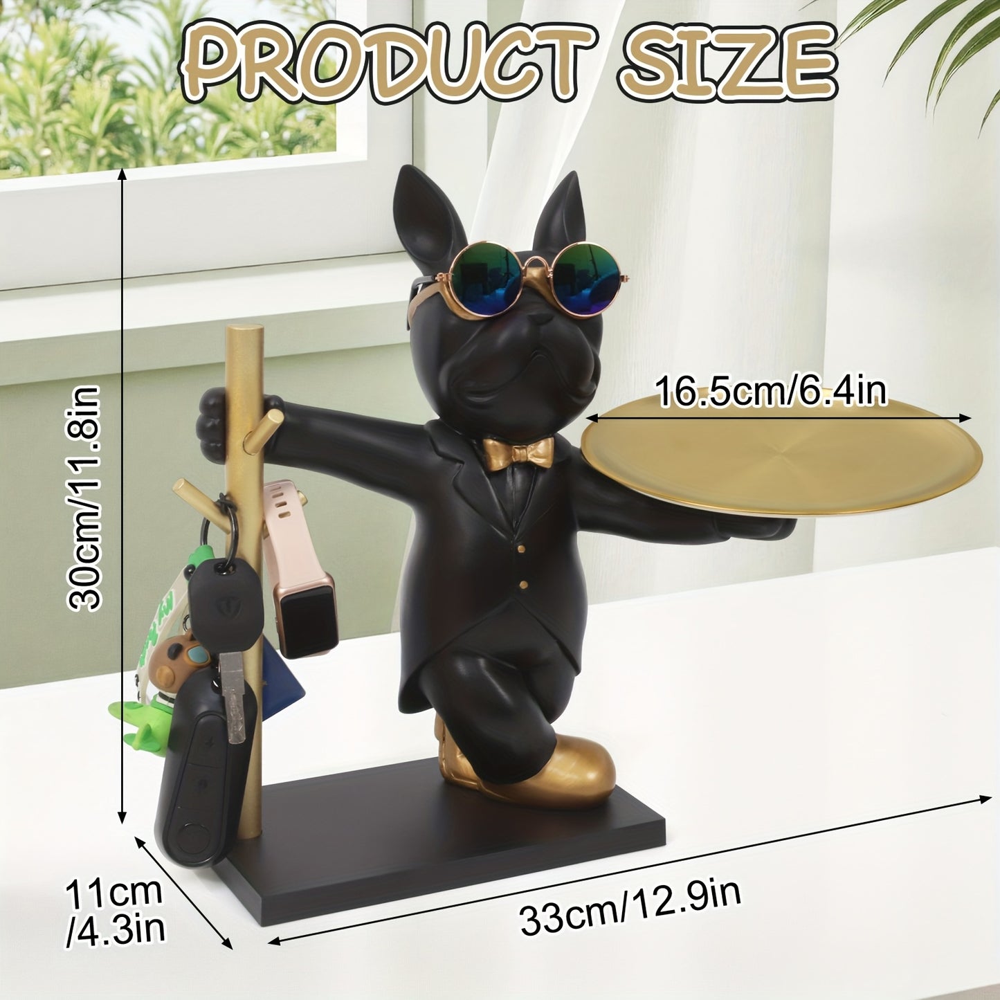 YGJT Resin Bulldog Tray Key Holder Jewelry Tray Decor