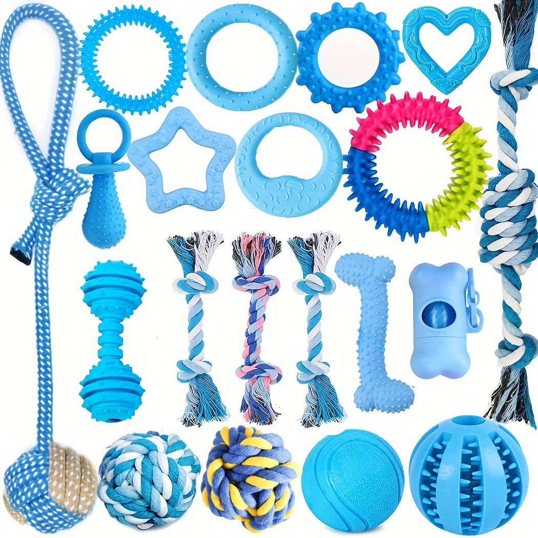 20 Packs Puppy Chew Toys - Dog Teething Toys For Puppies, Puppy Toys Teething Rings And Durable Ropes, Blue Rubber Toy Bundle For Small Dogs, Cute Interactive Dog Balls For Small Breed Christmas Gift - Revitalize Mind Body