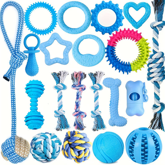 20 Packs Puppy Chew Toys - Dog Teething Toys For Puppies, Puppy Toys Teething Rings And Durable Ropes, Blue Rubber Toy Bundle For Small Dogs, Cute Interactive Dog Balls For Small Breed Christmas Gift - Revitalize Mind Body