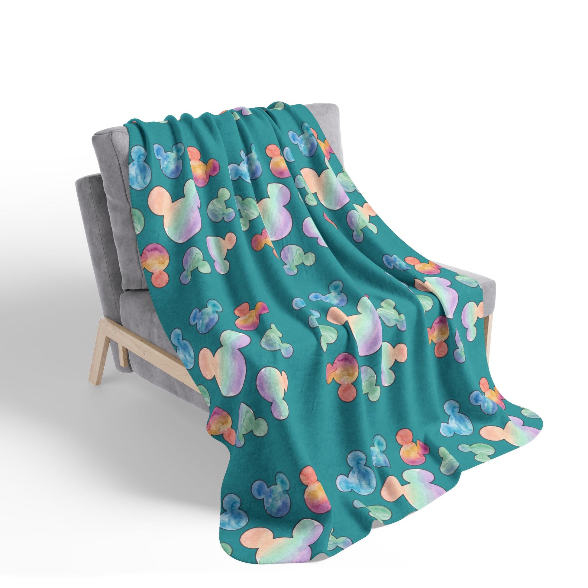 Pastel Mickey Head Pattern Fleece Sherpa Blanket | Teal Watercolor Mouse Print - Revitalize Mind Body