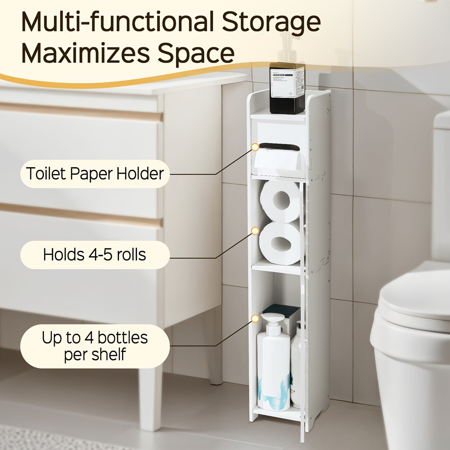 SENMEO Slim PVC Bathroom Cabinet Toilet Paper Holder