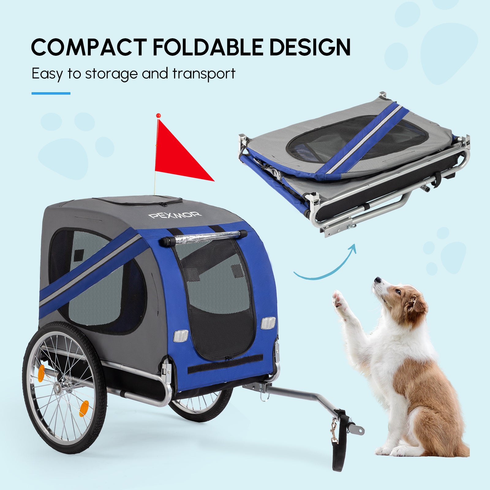 Folding Dog Bike Trailer Pet Cart for Bicycle w/Universal Hitch & 3 Entrances, Bike Wagon Cargo Carrier w/Quick Release 20" Wheels - Revitalize Mind Body