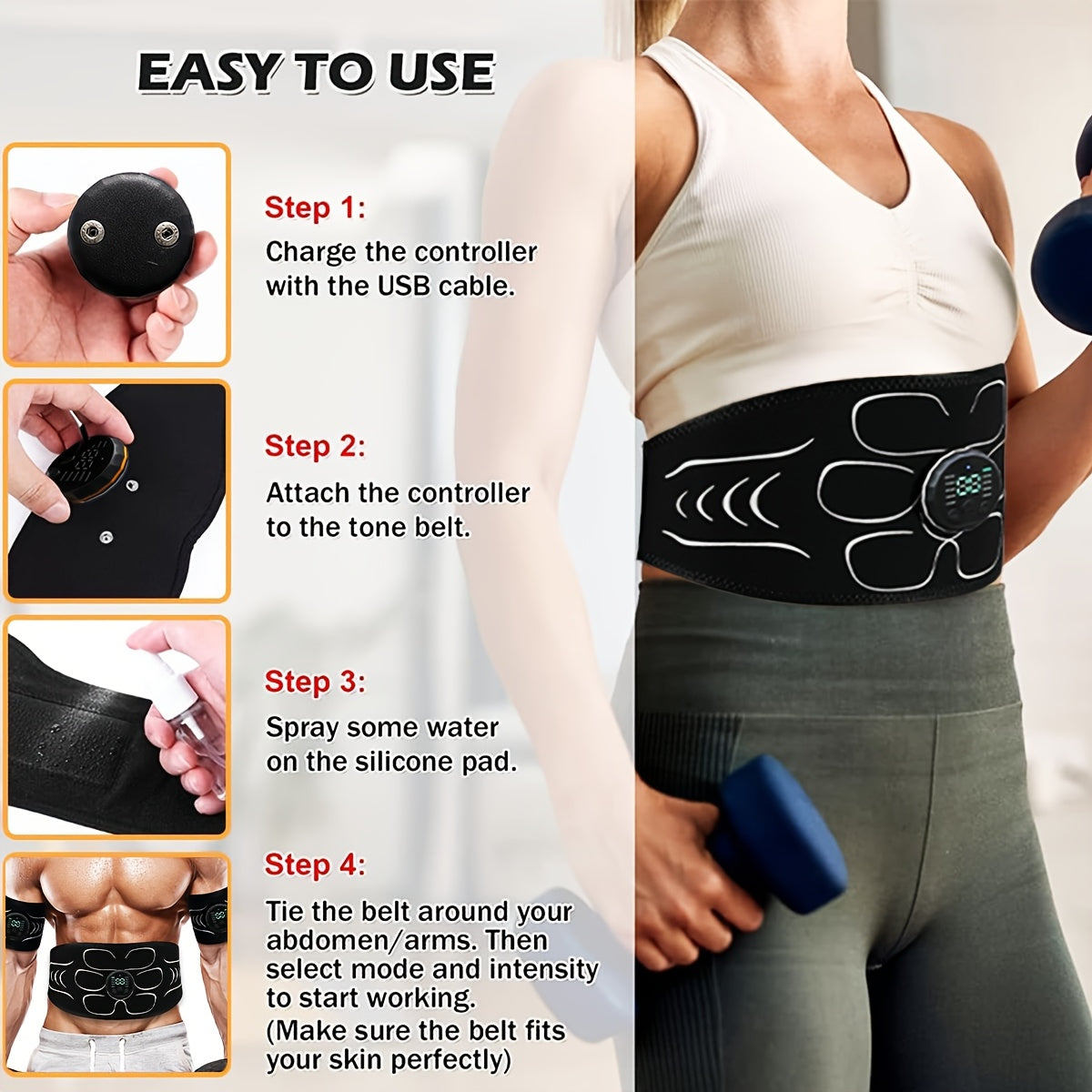 EMS Fitness Belt Three Piece Set, Thickened Fitness Belt, Home Fitness Equipment, Muscle Stimulator, Abdominal Muscle Shaping Belt, Arm, Abdominal, And Thigh Muscle Relaxation And Body Shaping, Valentine's Day Gift - Revitalize Mind Body