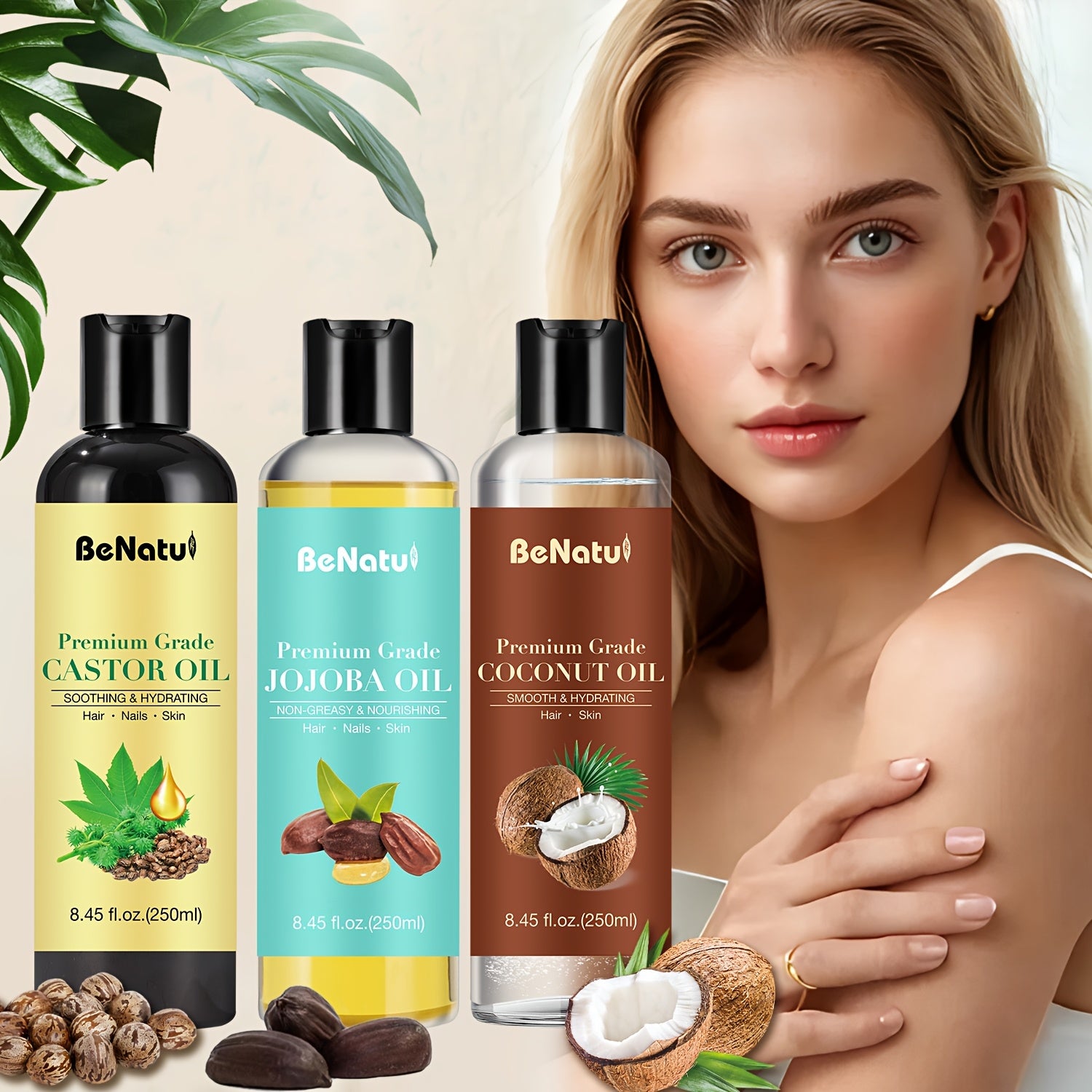 BENATU Castor Oil Jojoba Coconut Essential Oil Set - Revitalize Mind Body