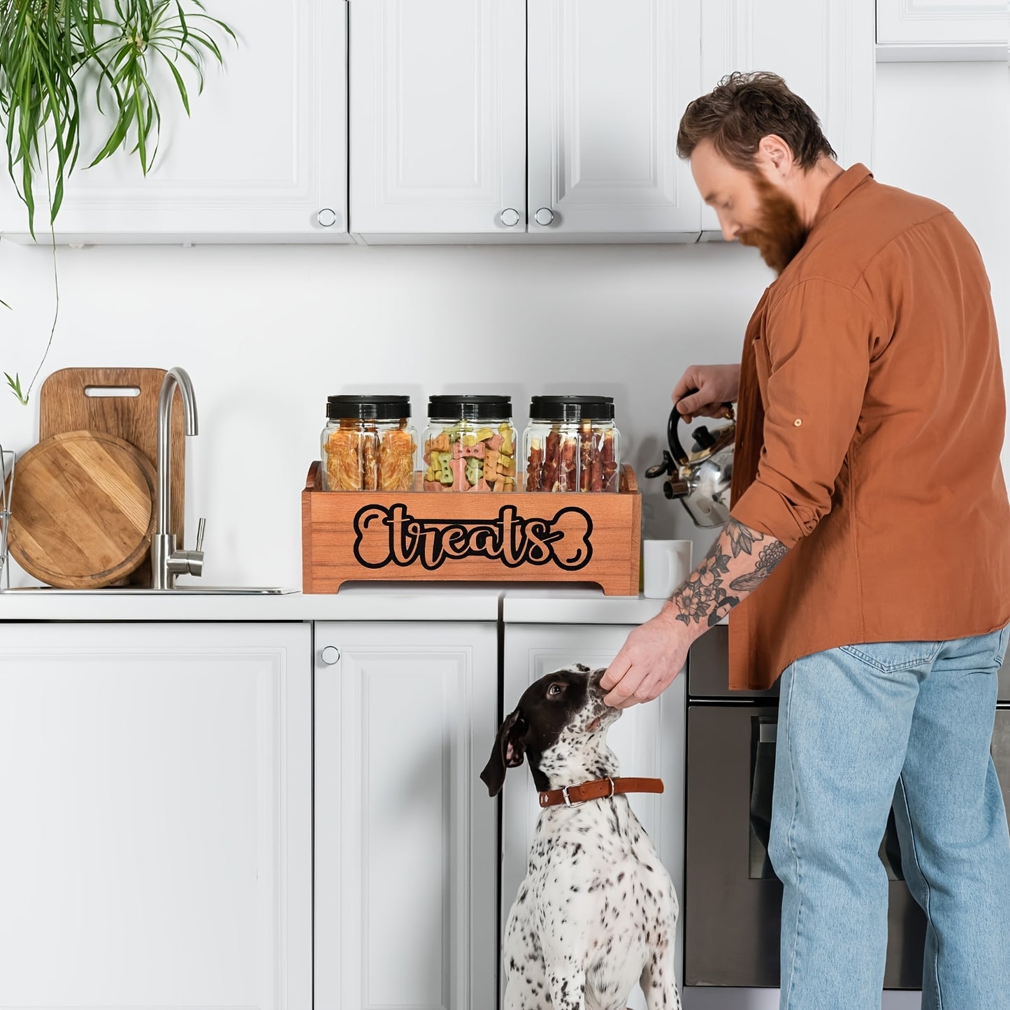 Wooden Dog Treat Container Farmhouse Pet Food Storage