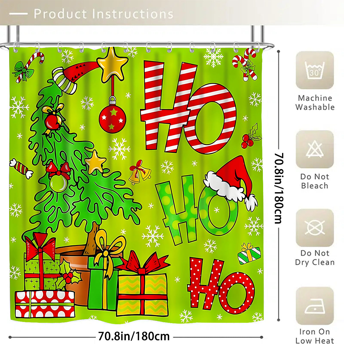 Christmas Tree Shower Curtain Set With 12 Hooks For Bathroom
