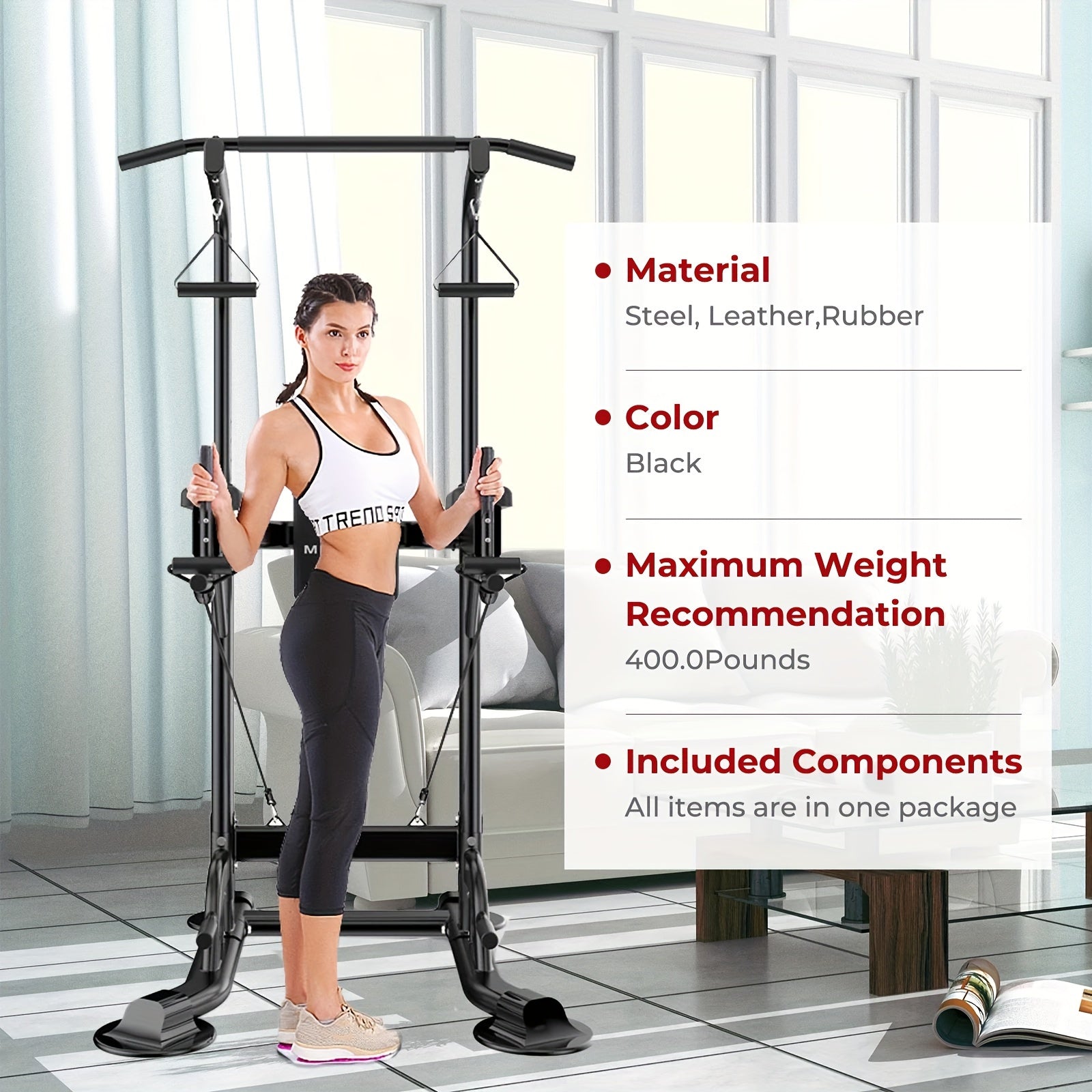 [Power Tower] Adjustable Power Tower | Pull Up Bar Stand Dip Station Workout Equipment Multi-Function Strength Training Exercise Equipment for Men Women Home Gym 330LBS - Revitalize Mind Body