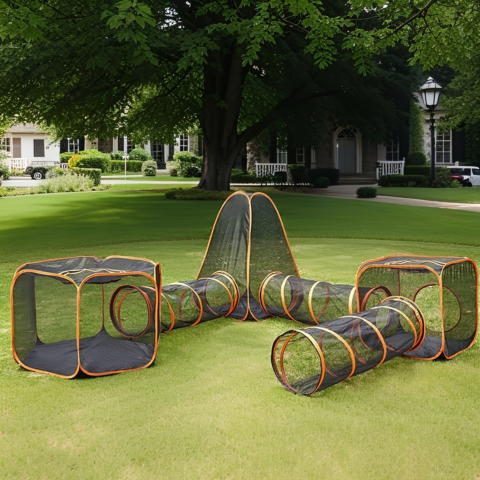 6-in-1 Foldable Pet Playpen - Interactive Design, Black/Orange, for Cats & Dogs, Outdoor/Indoor Use, Tunnel & Tent - Revitalize Mind Body