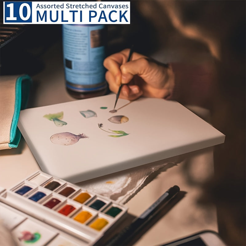 Stretched Canvas Set Of 10 Primed White 100 Percent Cotton