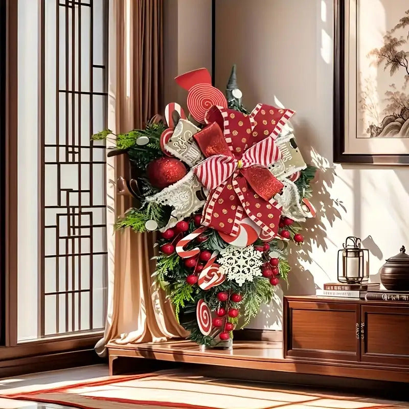 Luxurious Christmas Teardrop Wreath With Candy And Greenery