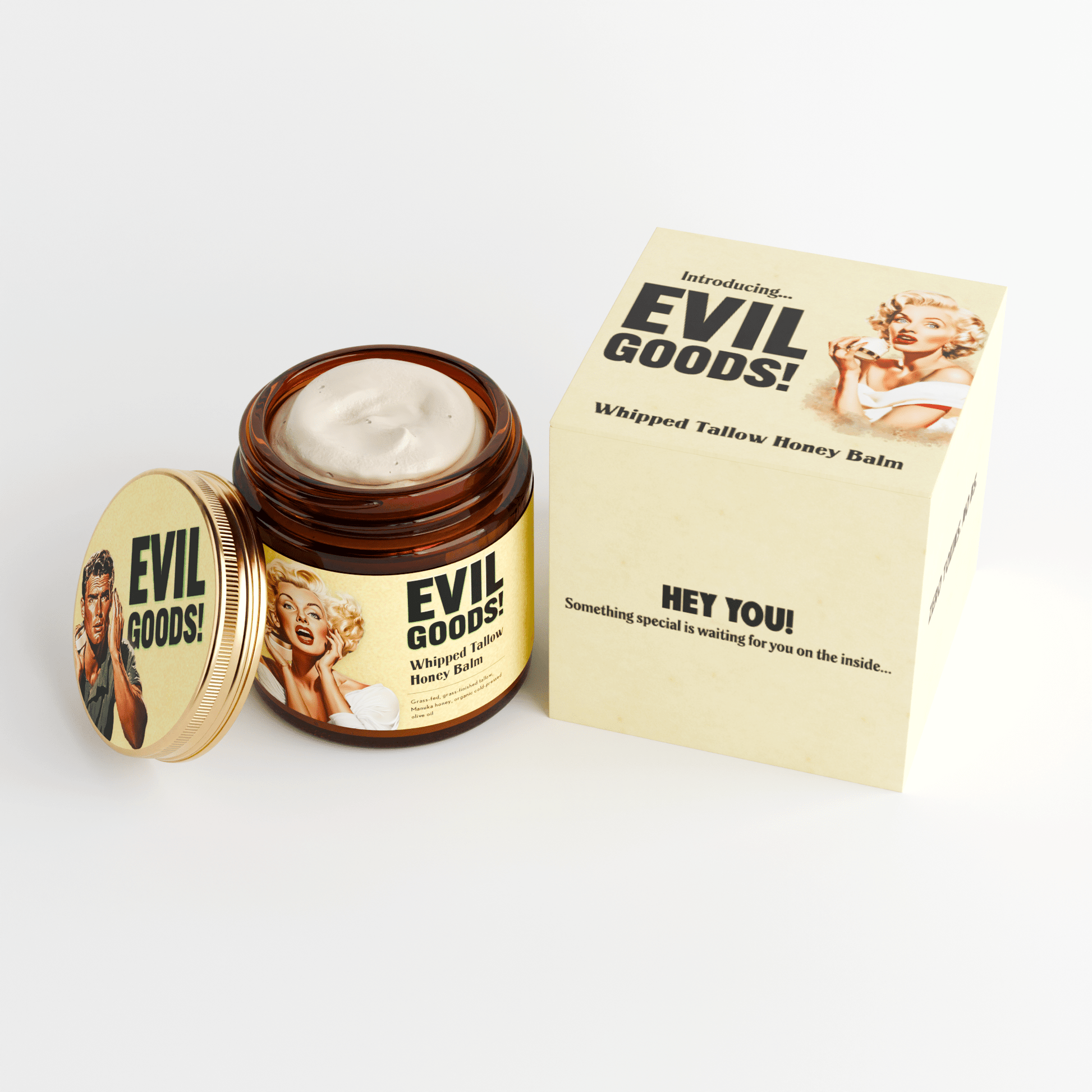 EVIL GOODS Whipped Beef Tallow & Manuka Honey Balm - Organic Face Cream, Body Lotion, Lip Balm & Moisturizer for Dry Skin - Hydrating Skincare for Men, Women & Kids - Natural, Non-Toxic, Grass-Fed, Unscented, Sensitive Skin F - Revitalize Mind Body