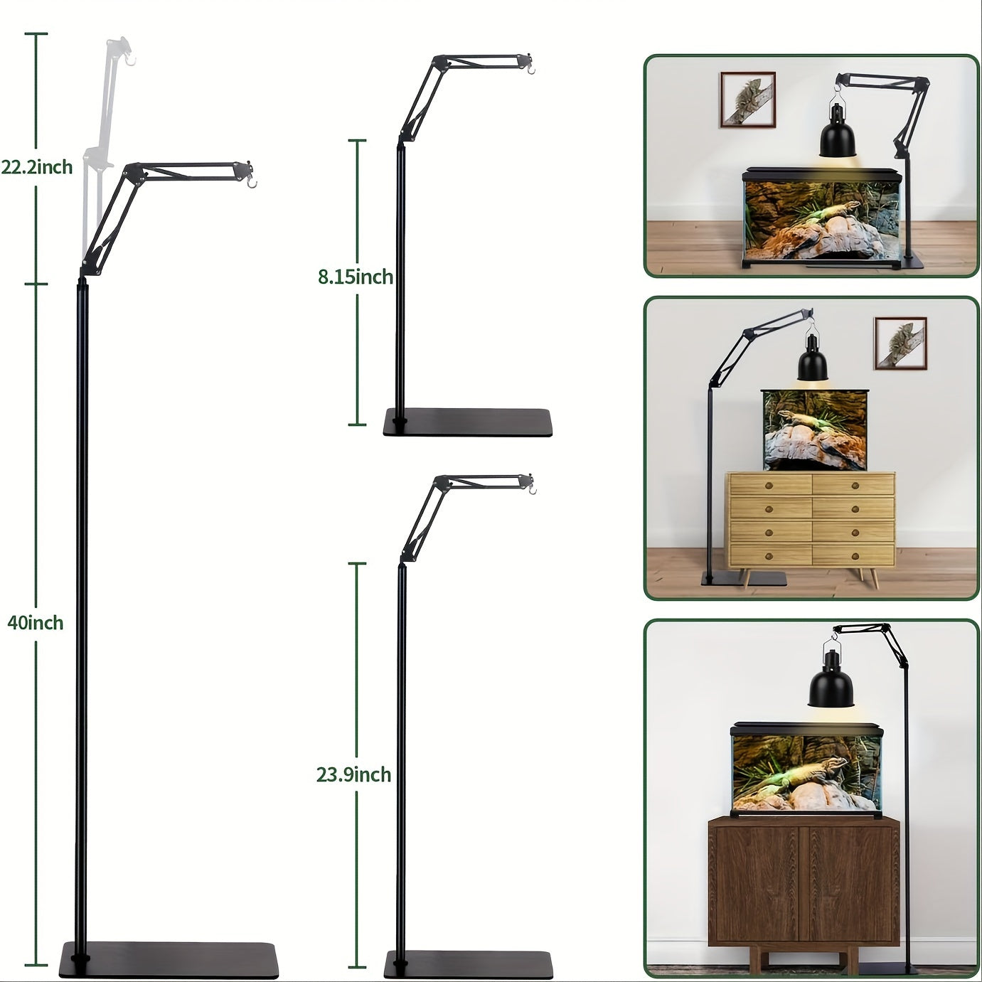 Adjustable Reptile Heat Lamp Stand With 360 Swing Arm