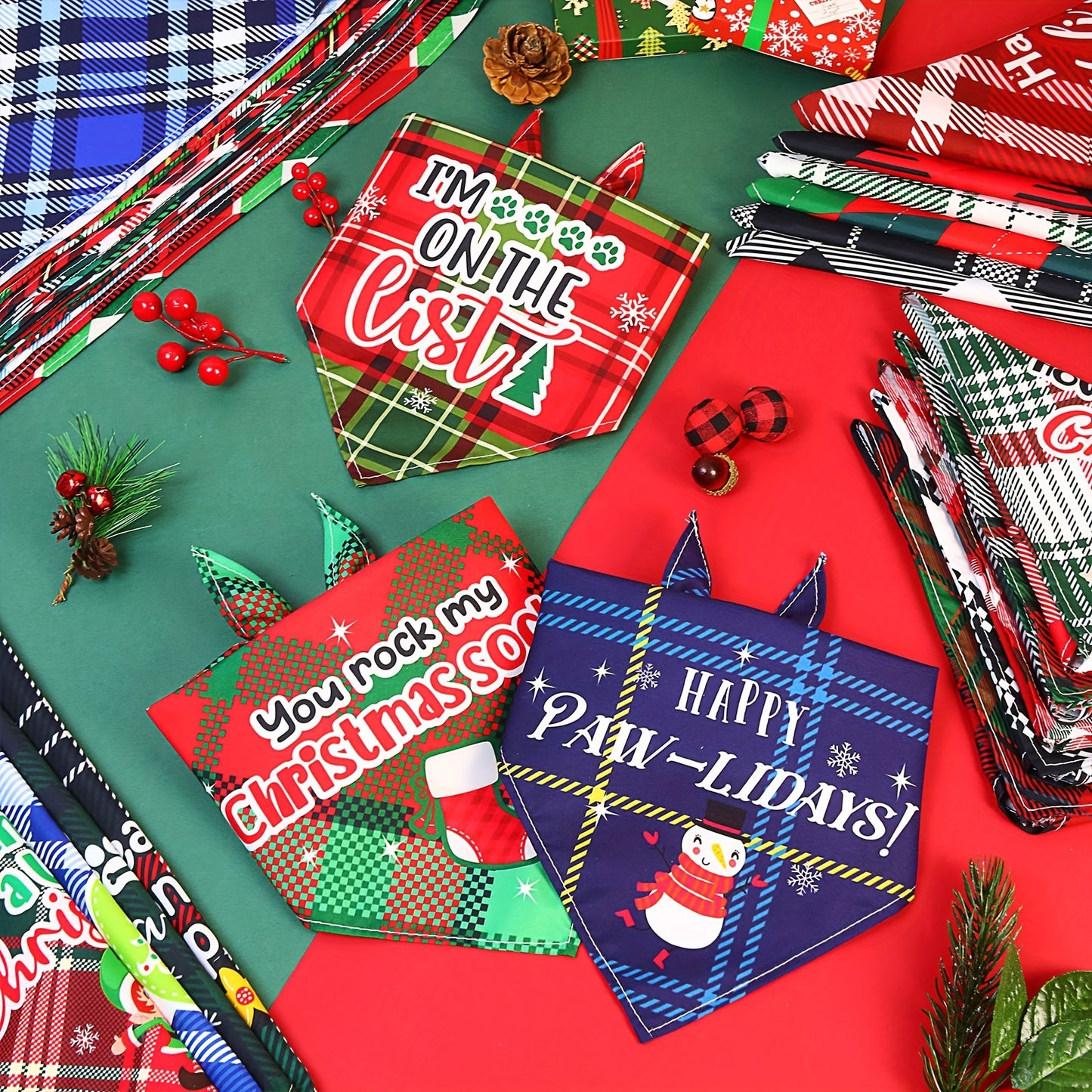 PATELAI Festive Plaid Dog Bandanas 50 Pack Adjustable