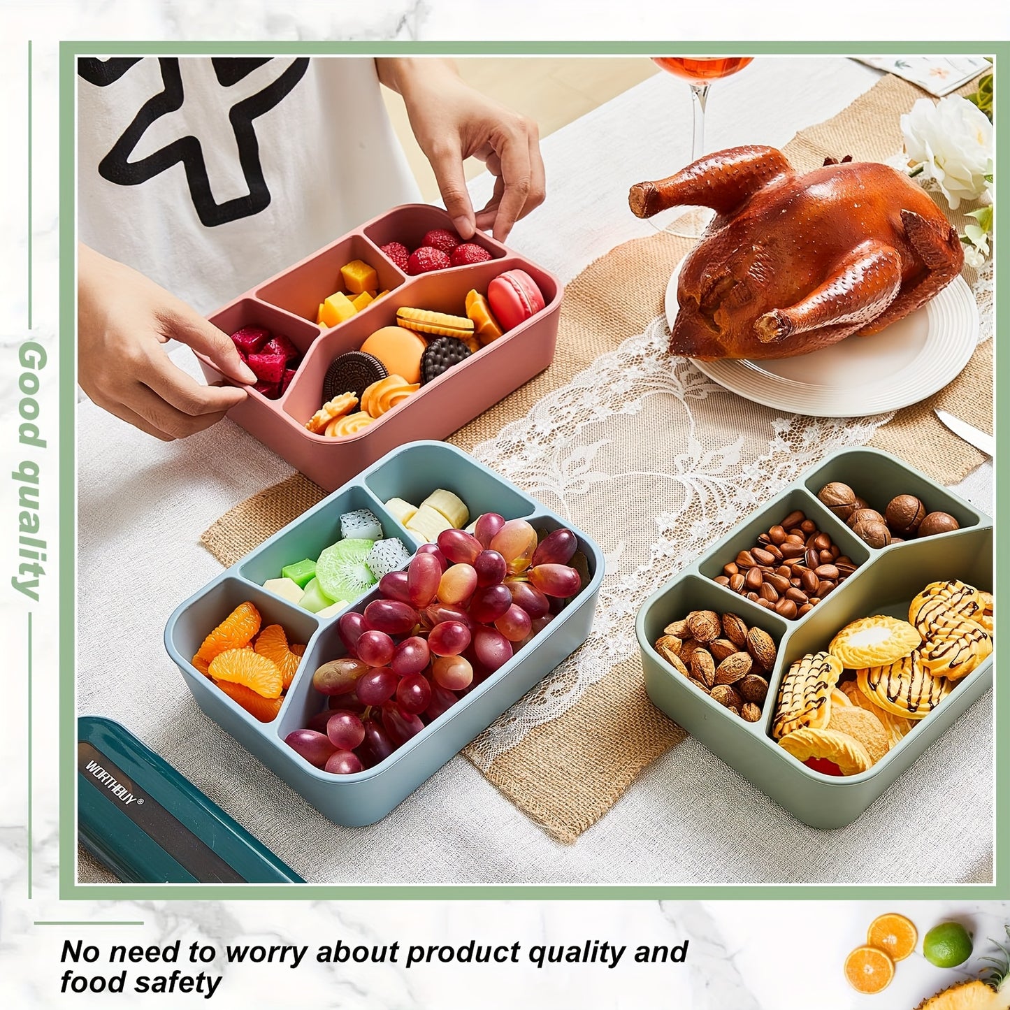 Premium Minimalist Silicone Lunch Box With Four Compartments Microwave Safe - Revitalize Mind Body