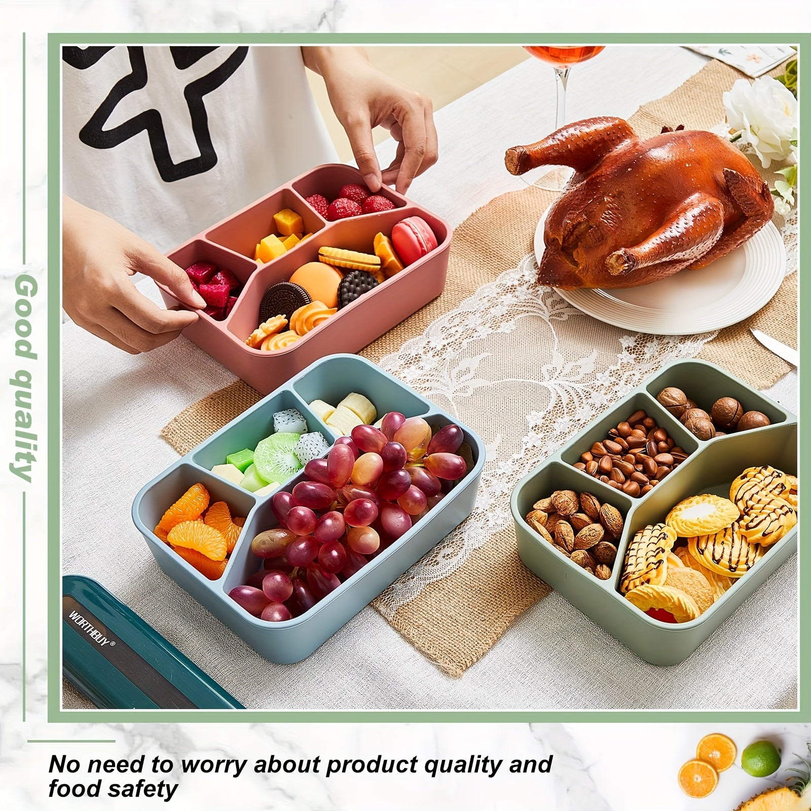 Premium Minimalist Silicone Lunch Box With Four Compartments Microwave Safe - Revitalize Mind Body