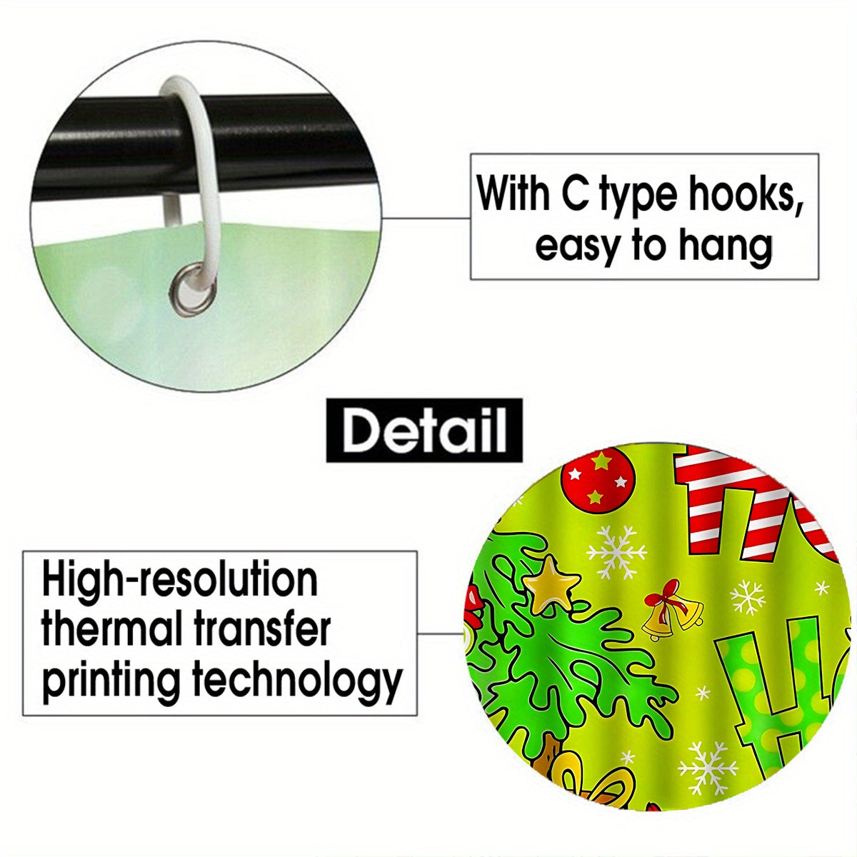 Christmas Tree Shower Curtain Set With 12 Hooks For Bathroom