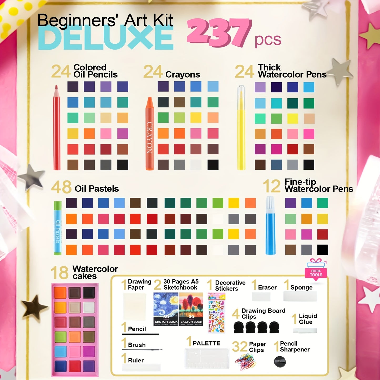 PASAMIC 237Pcs Kids Art Set With Double Sided Easel