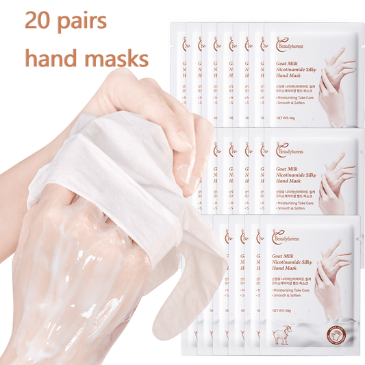 Goat Milk & Nicotinamide Hand Masks - 20 Pairs, Hypoallergenic, Moisturizing, Glycerin-Infused, Unscented, for Smooth & Soft Hands - Revitalize Mind Body
