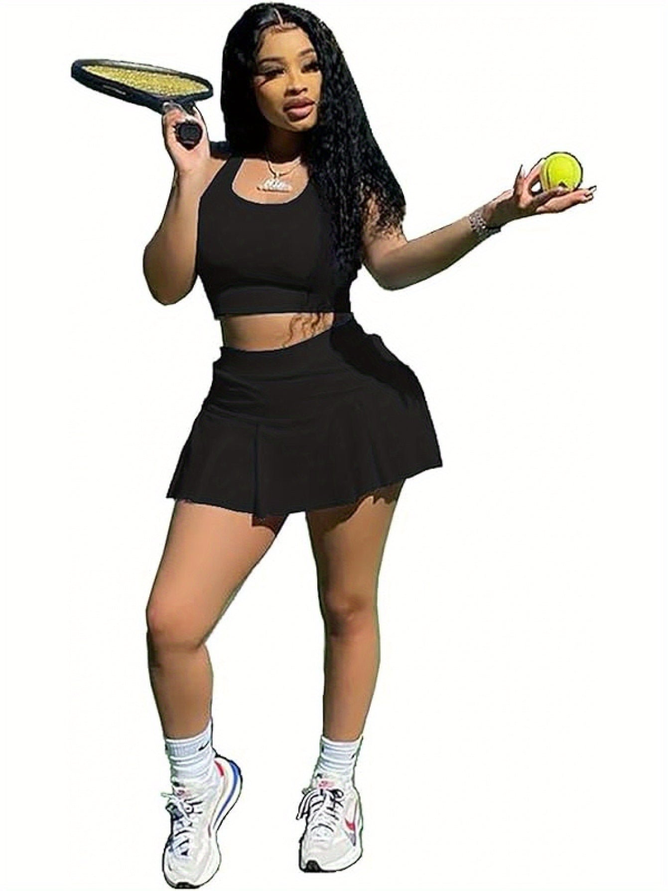 Women Athletic Sports 2pc Skirt Set Activewear Tank Top